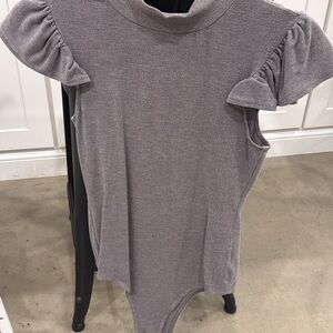 Glam Gray Ruffle Sleeve Bodysuit